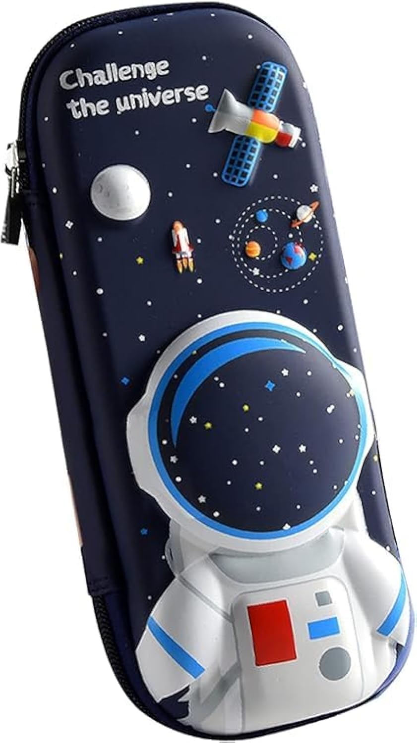 KAVANA Canvas 3D Space Eva Pencil Pouches for Boys with Compartments,Compass Box for Boys, School Supply Organizer for Students, Stationery Box, Cosmetic Zipper Pouch Bag for Kids,Black
