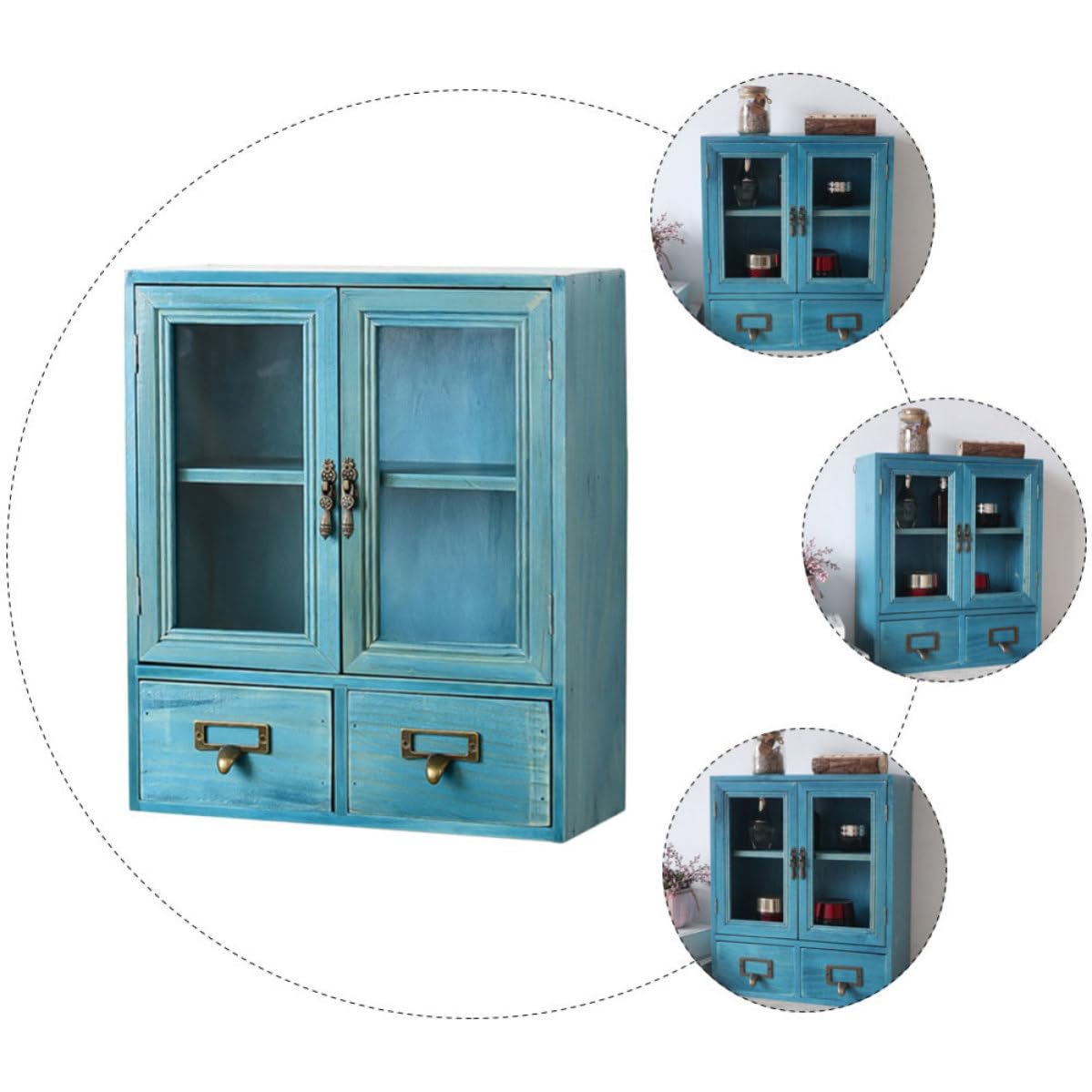 KICHOUSE Organizer in Legno a 2 Livelli per Gioielli e Cosmetici, Portaoggetti da Scrivania per Ufficio e Casa Stile Moderno