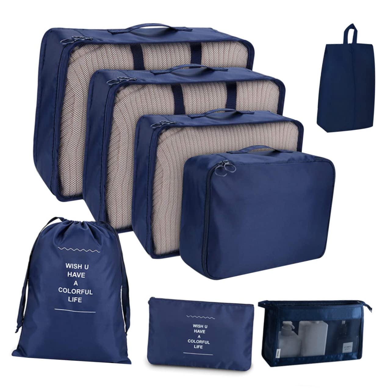 COLLBATH Lot De 8 De Rangement Pour Bagages Pochettes De Rangement Robustes Pour Voyage Bleu Marine