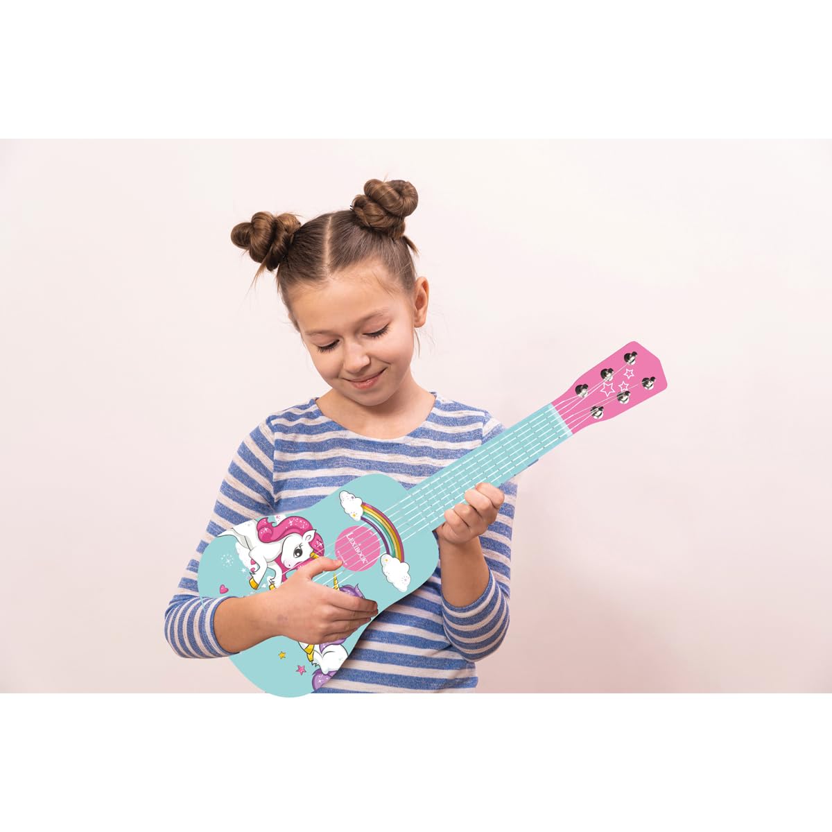 Lexibook, Unicorn Guitare en Bois, K205UNI | 53cm guitare, 6 cordes, guide d'apprentissage inclus, Rose/Bleu