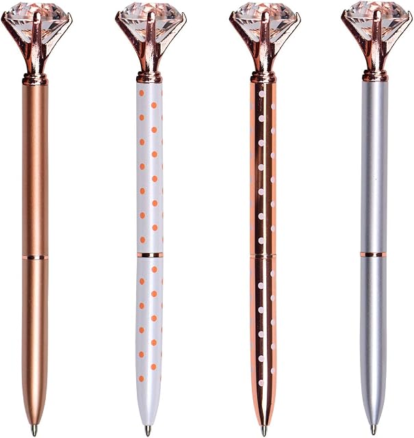 Eyourlife 4 PCS Crystal Diamond Pens, Rose Gold Metal Ballpoint Pen with 4 Ballpoint Pen Refills