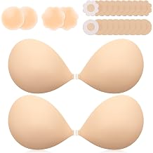 Invisible Sticky Bra Push Up, Reusable Adhesive Bra for Backless Dress, Seamless Silicone Nipple Covers for Women's Exotic Bustiers &amp; Corsets (B Cup, Beige, 2PCS)
