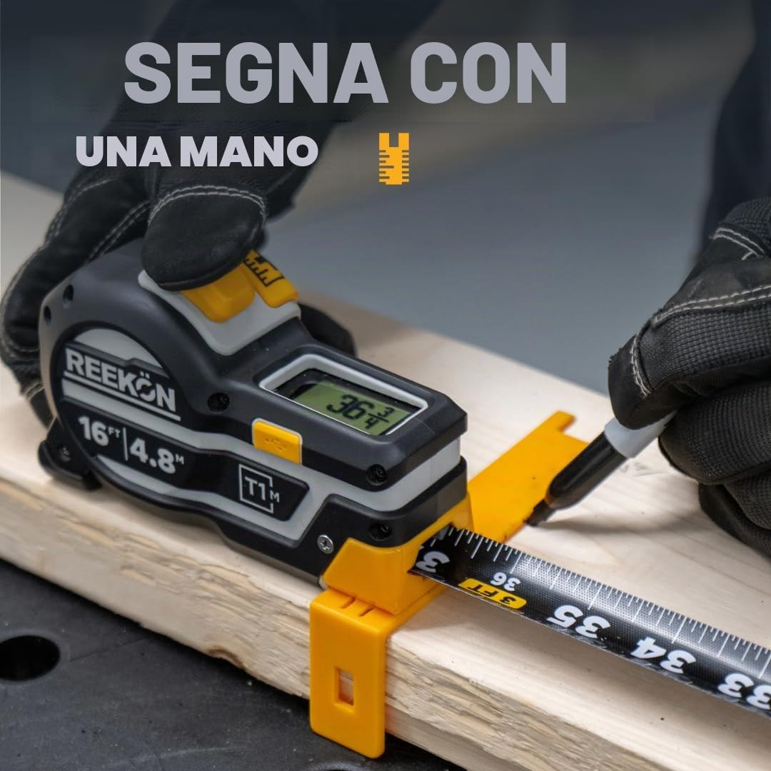 REEKON T1M flessometro digitale 4,8 m (metrico): strumento di misurazione Bluetooth, precisione 0,5 mm, memoria 1000+ misurazioni, display LCD, batteria ricaricabile 150+ ore