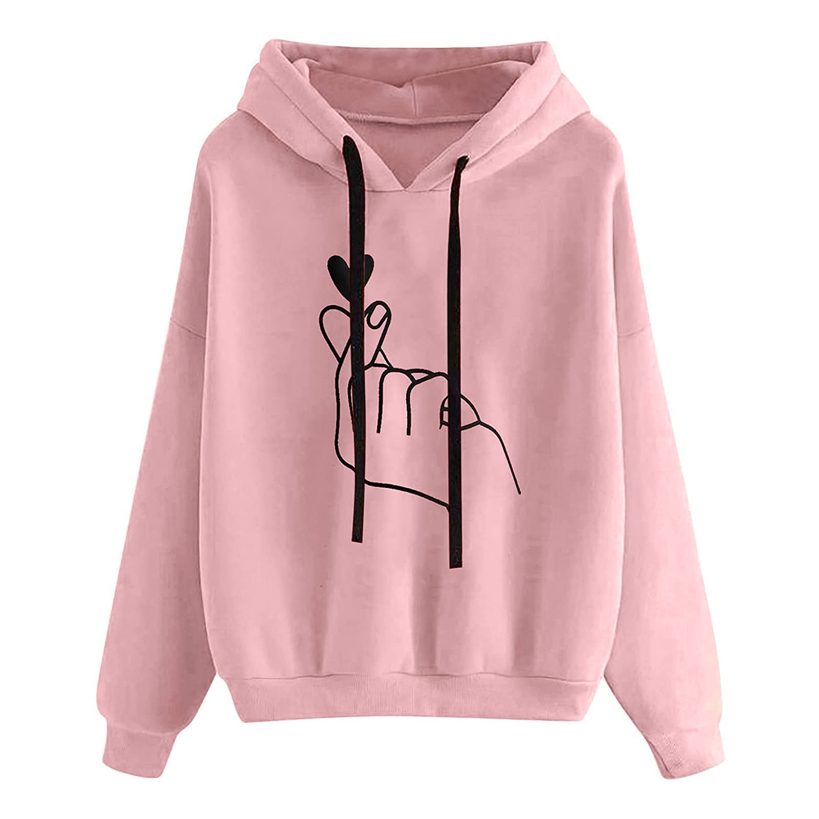 YOMOGO Clothing Women's Autumn Winter Hoodies Heart Printing Comfy Hooded  Sweatshirt Pullover Tops Long Sleeved Comfortable Jumper Blouse Sweater
