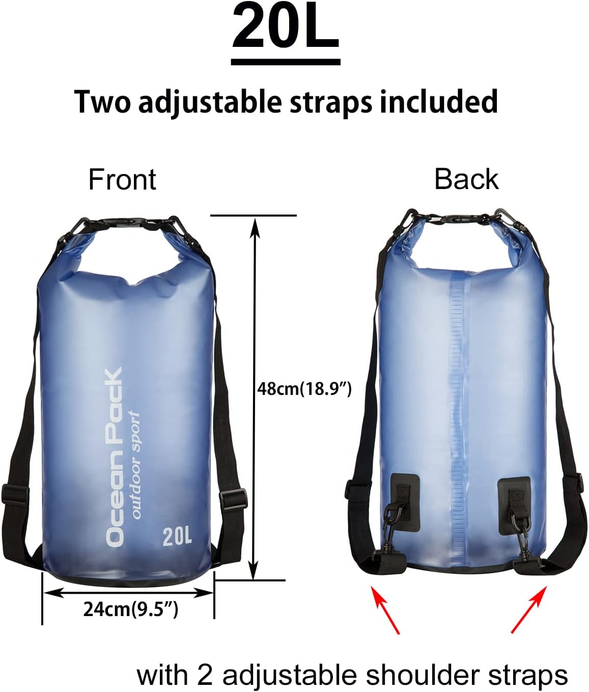 Waterproof Dry Bag,10L/20L Roll Top Waterproof Dry Bag Backpack For Kayaking Boating Swimming fow Women Men (Blue-20L) - Image 2