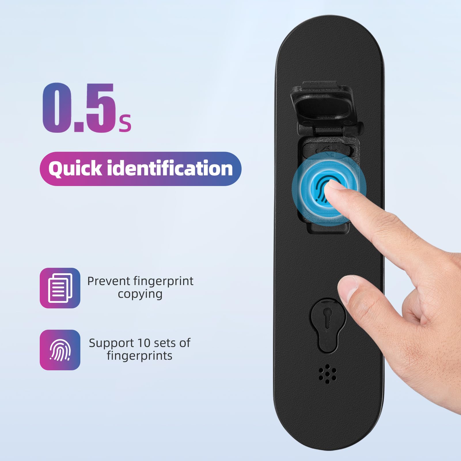 ROCKBROS Lucchetto Impronta Digitale, Blocco Intelligente delle Impronte Digitali con Controllo APP Bluetooth, Lucchetto a U Serratura Biometrica Antifurto Impermeabile Bici Moto, Nero