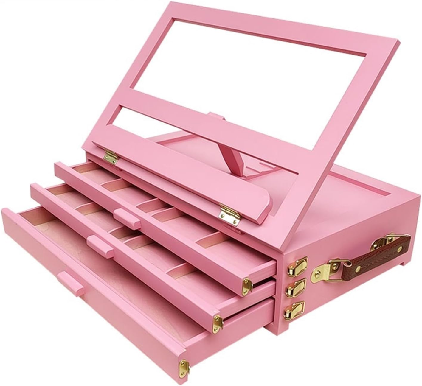 Portable 3-Drawer Storage Box Easel Adjustable Wooden Artist Desktop Storag Case with Lined Drawer for Art Supplies Painters Adult Student Artist