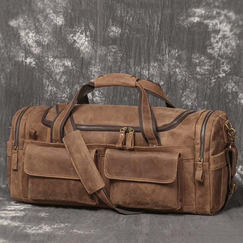 Men's Brown Handbag Short Distance Business Travel Bag Single Shoulder Strap Cowhide Material