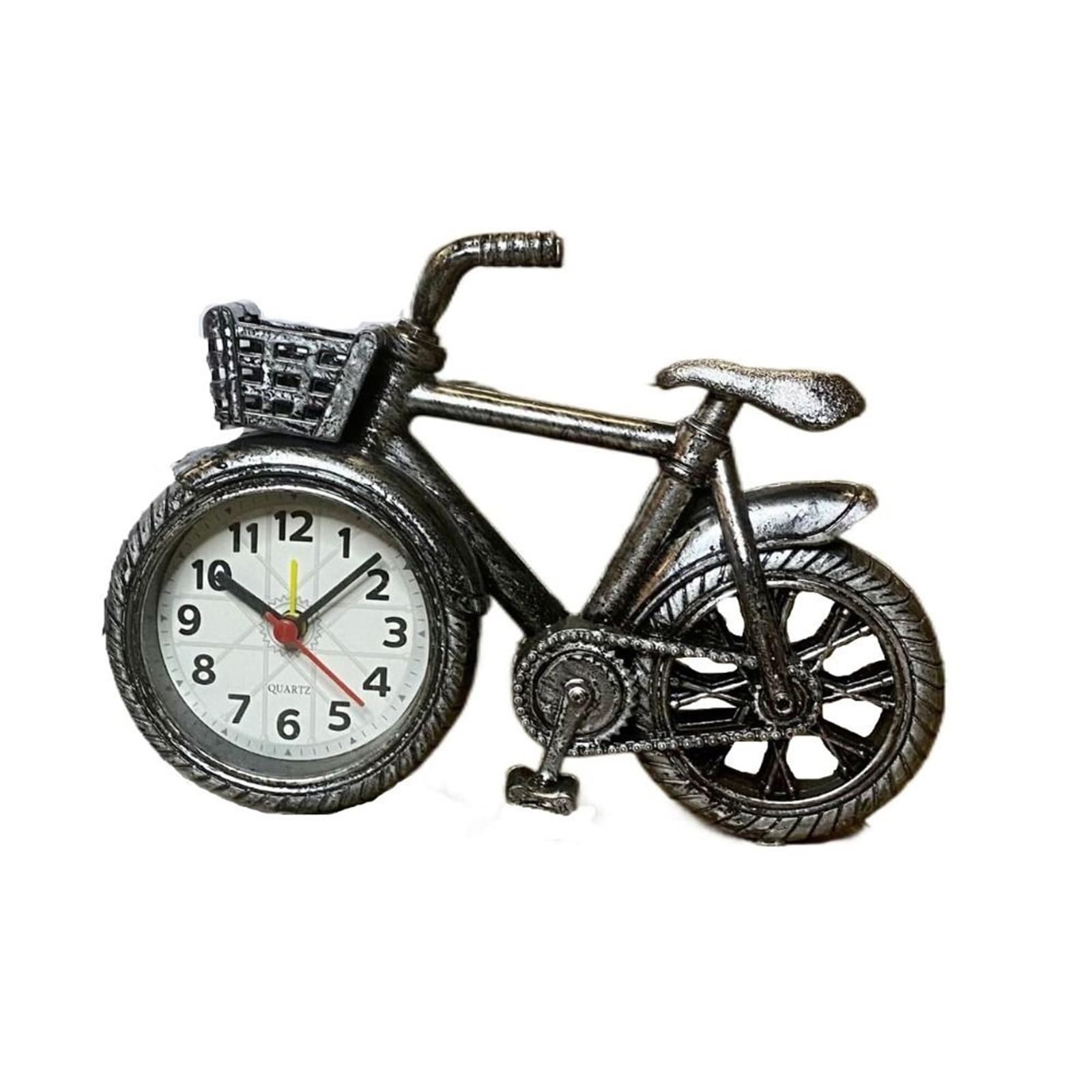 J9V4G6S3B5 Desk Clock Creative Bicycle Model Alarm Clock Retro DIY Crafts Stand Desk Decor Design Home Decoration analogue alarm clock(Silver)