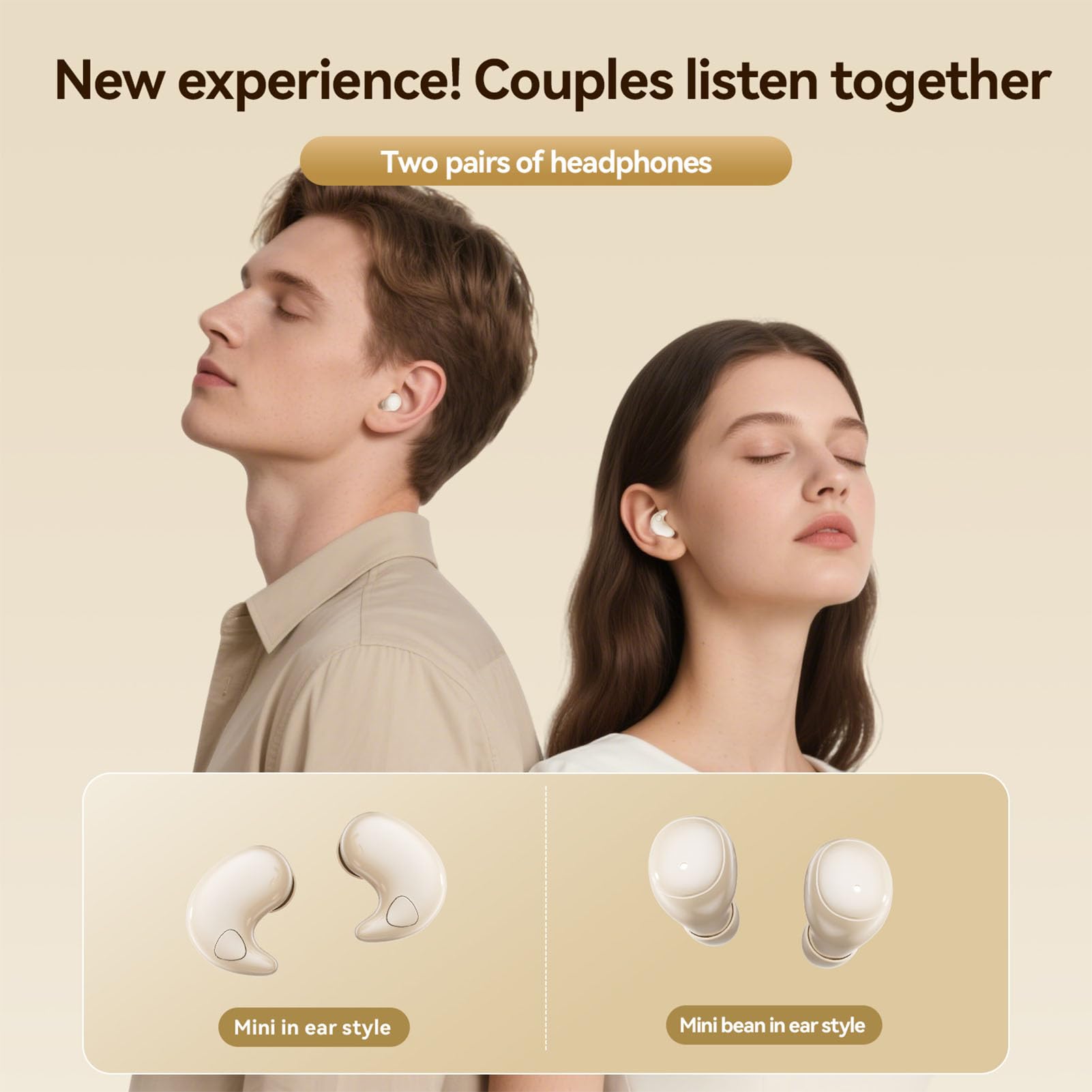 Xmenha - Auriculares de diadema con dos pares de mini pequeños Bluetooth 5.4 auriculares inalámbricos para dormir invisible impermeable deporte doble auricular pequeño oído para parejas de dos