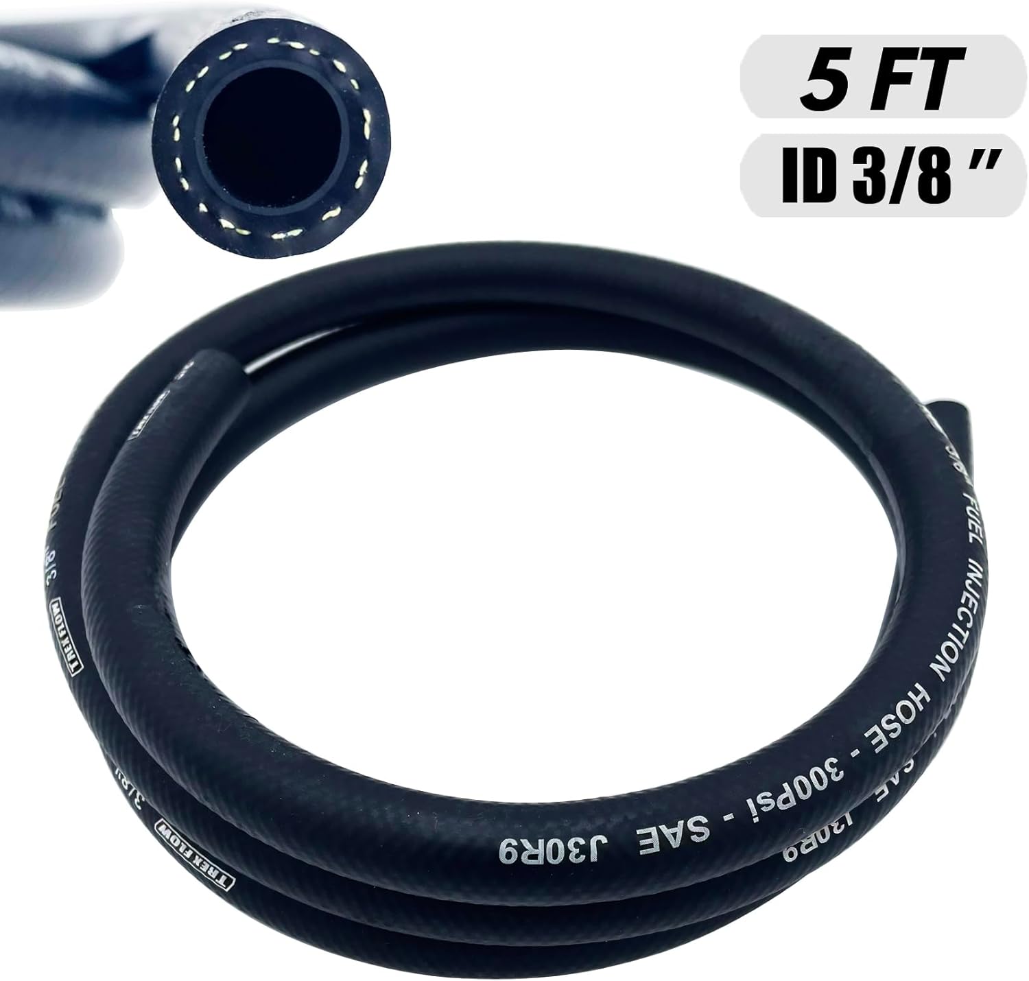 SAE 30R9 Fuel Line Hose 3/8 Fuel injection hose 5FT Length High Pressure Push on hose SAE30R9 300 psi (5FT, 3/8" ID)