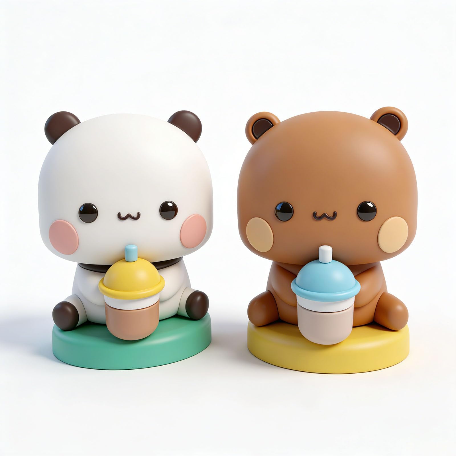 2 PCS Bobble Head Figures, Bubu Dudu Gifts for Home Decor, Milk Tea Themed Collectible Items, White and Khaki Drinking Bubble Tea Characters Set-image-7