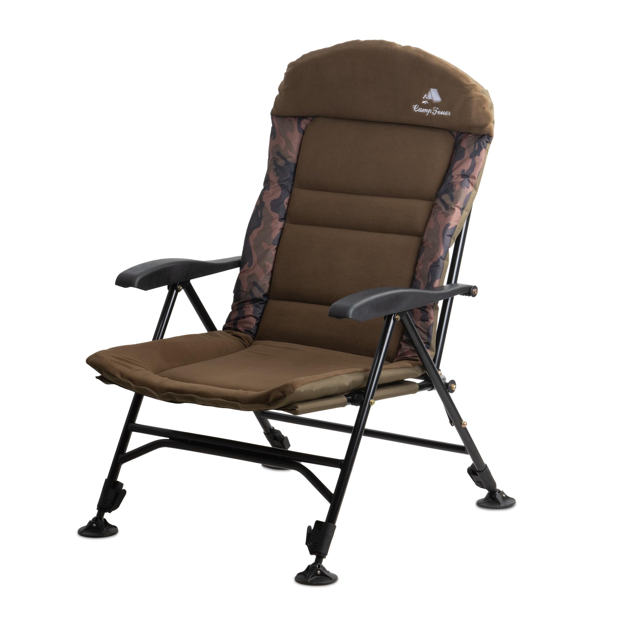 CampFeuer Angelstuhl Camouflage braun | Höhenverstellbarer Campingstuhl | Faltbarer Karpfenstuhl | Outdoor Travelchair für Camping, Zelten, Angeln | Fischerstuhl klappbar, Carp Chair, Angelliege