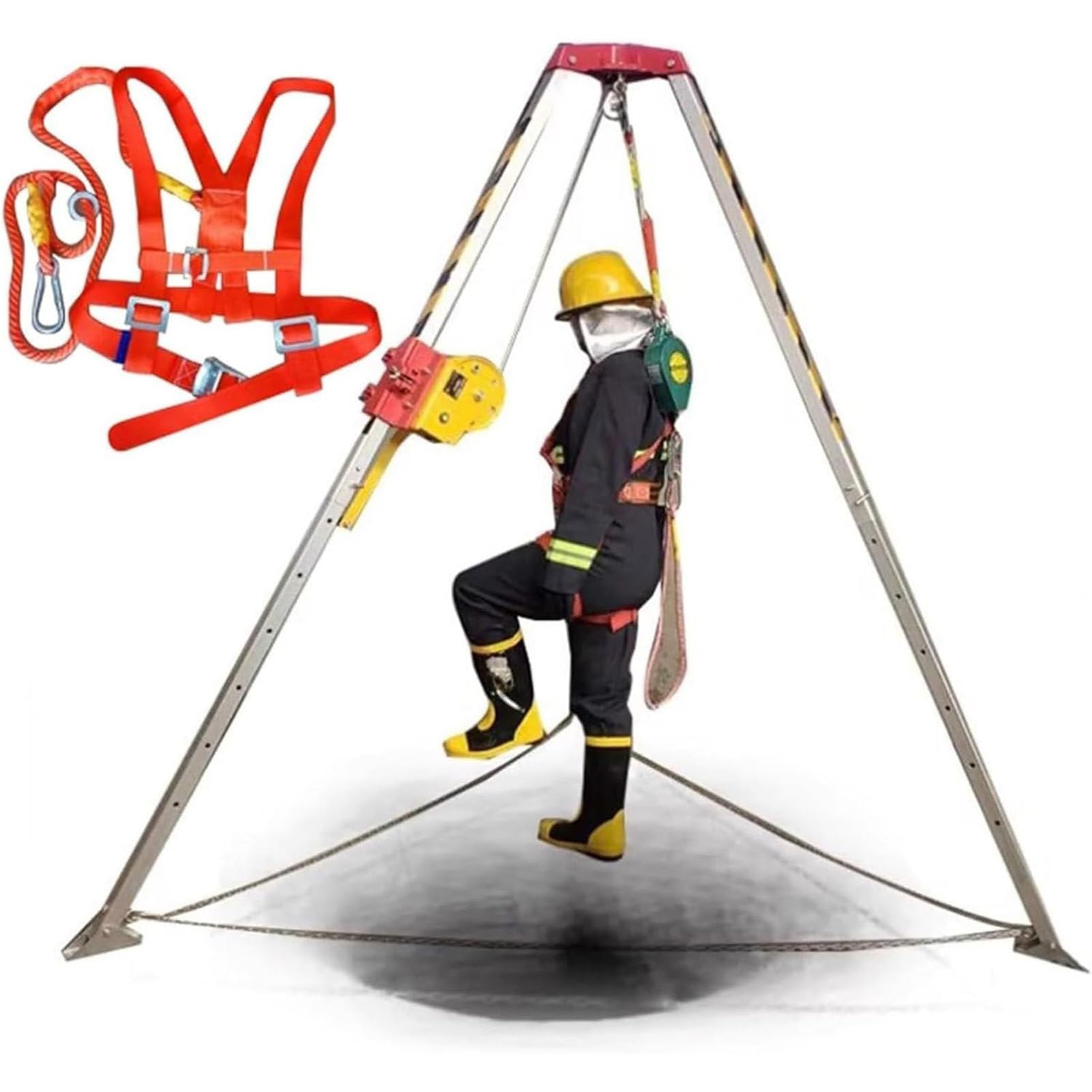 WXPGFEQ Adjustable Tripod Rescue Kit for Confined Spaces with Retractable Aluminum Bracket and 2500 lb Winch for Emergency Sewer Tunnel Rescues