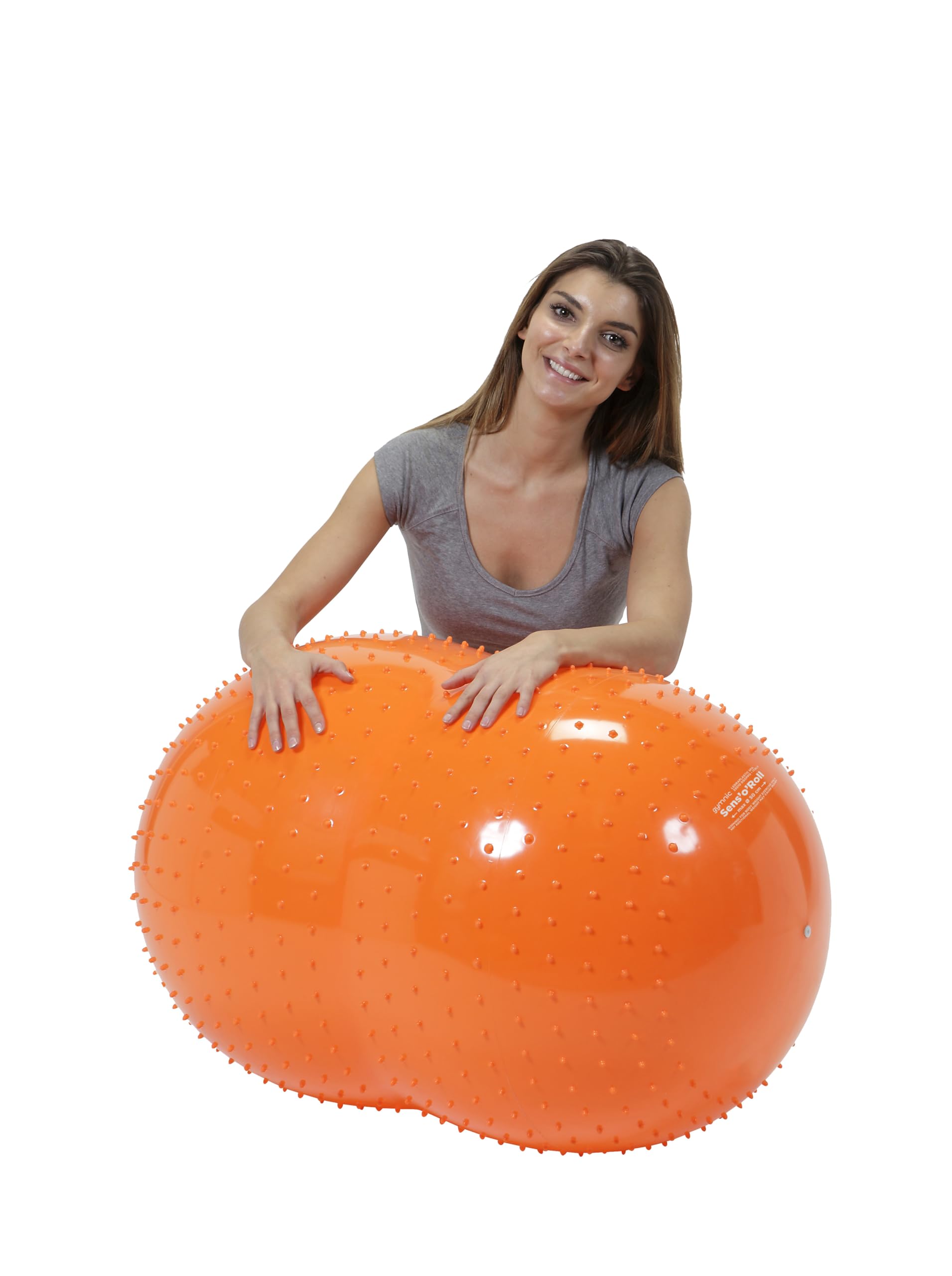 GYMNIC Sens'o'Roll Doppelball max. Ø 50 cm/L 80 cm orange für Physiotherapie und Rehabilitation mit massierenden Noppen, ideal für Gleichgewicht, Beweglichkeit und Tastsinn