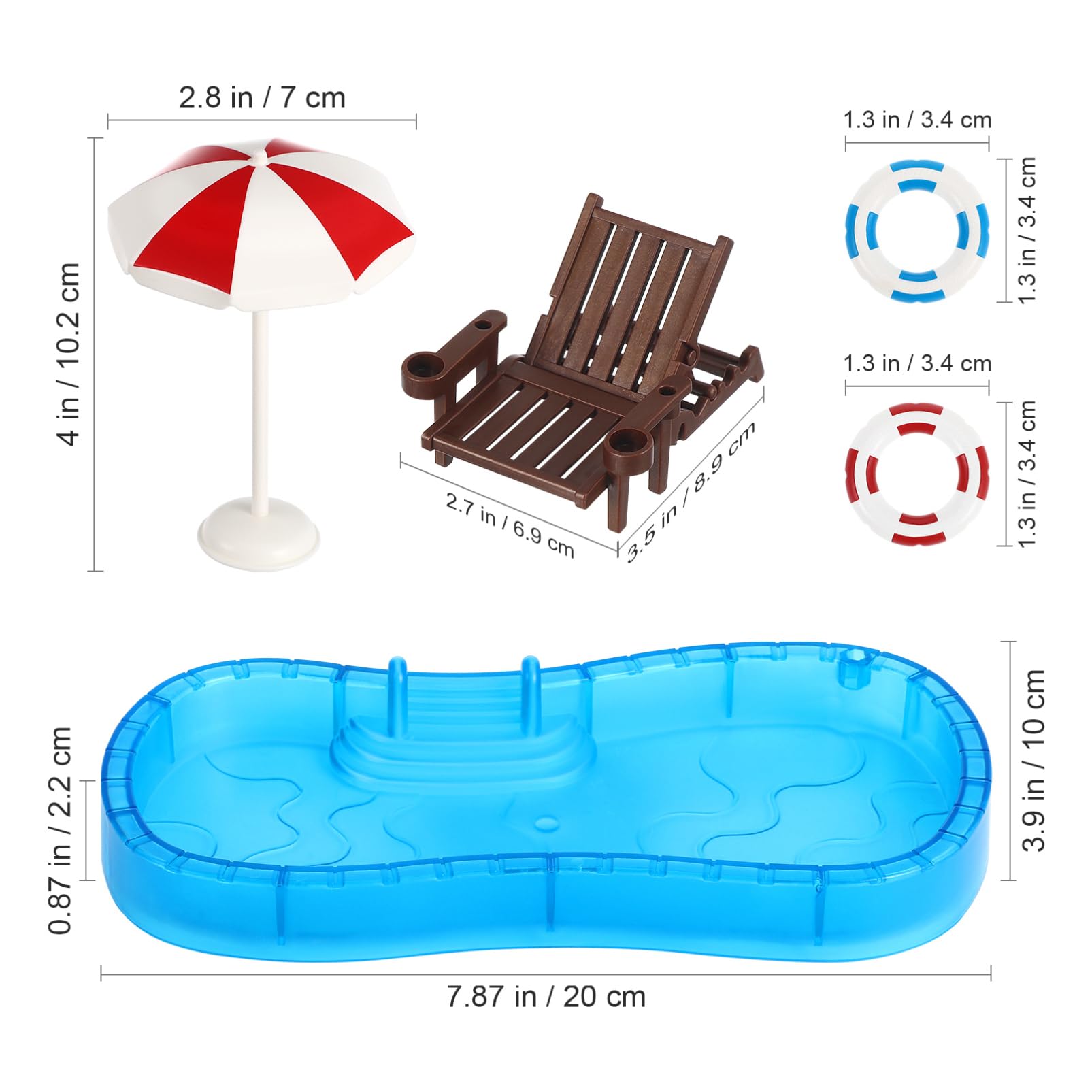 MAGICLULU Miniature Swimming Pool Set including Beach Chair and Swim Ring Dollhouse Accessories Mini Furniture for Kids Playhouse Decoration - Image 2