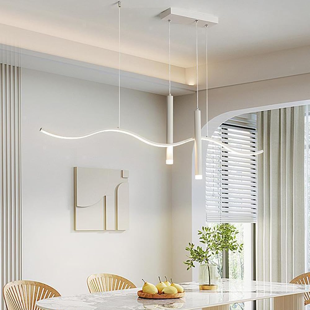 Lampy sufitowe, ściemnialne żyrandole liniowe LED do jadalni, długa fala biała lampa wisząca z reflektorem, metal i żelazo, wyspa kuchenna, nowoczesna lampa wisząca dla so