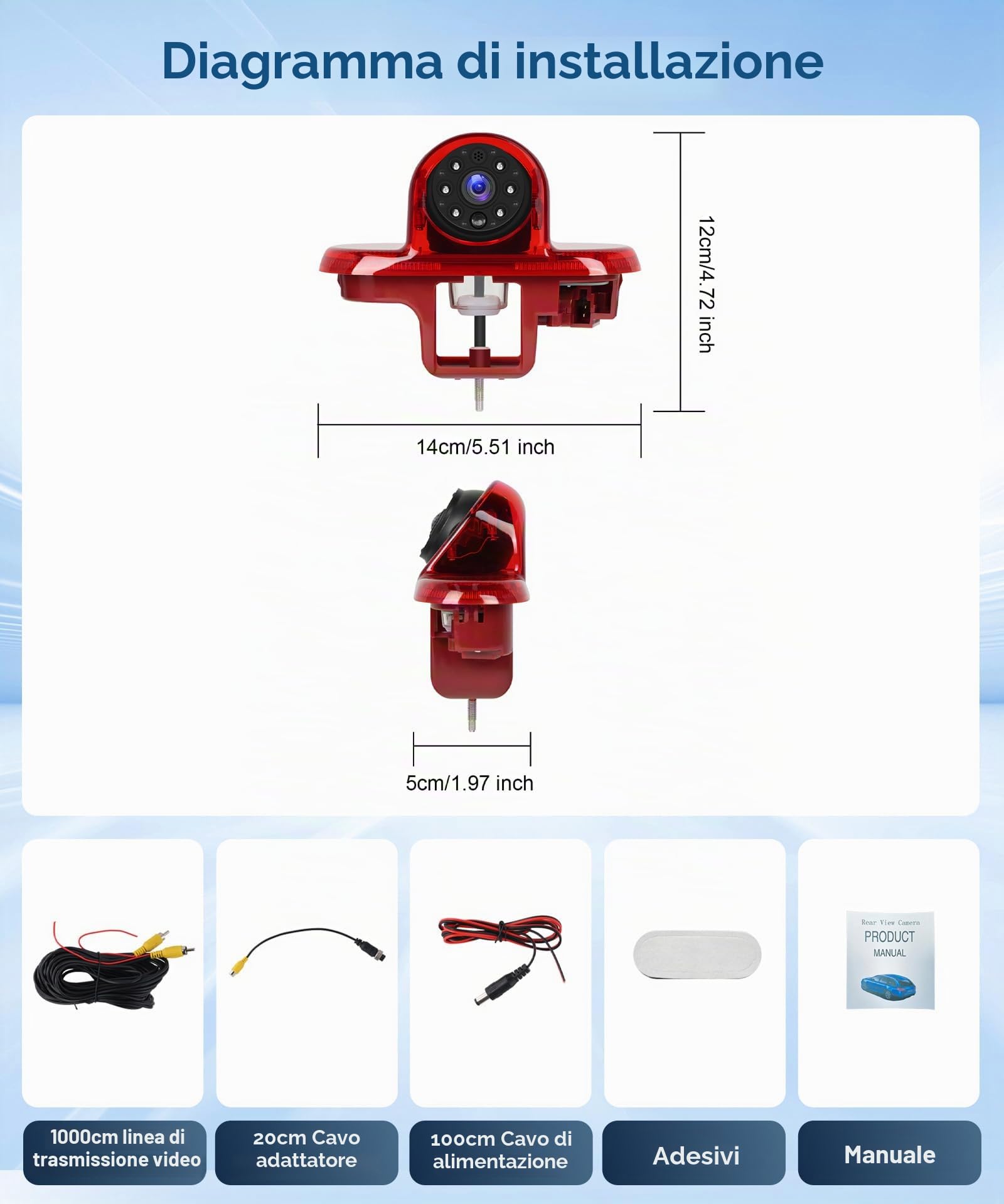 Telecamera Auto Posteriore con Luce Freno, Auto Terzo Roof per Renault Trafic 2001-2014 /Renault Trafic Combo 2001-2011 / Vauxhall Vivaro 2001-2014 con Visione Notturna Angolo Ampio Impermeabile IP67