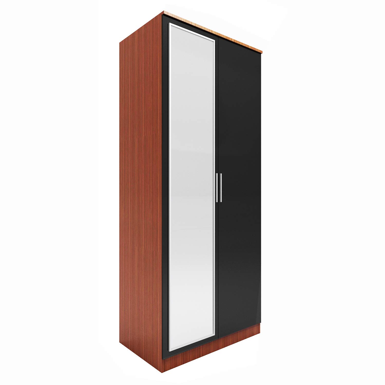 ELEGANT Wardrobe With Mirror Bedroom Furniture High Gloss Finish Black-Walnut Mordern Design Soft Close 2 Door