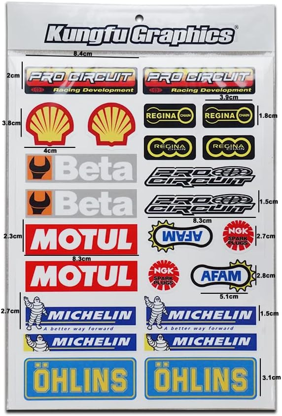 Kungfu Graphics Sponsor Logo Racing Sticker Sheet Universal (7.2 x 10.2 inch)