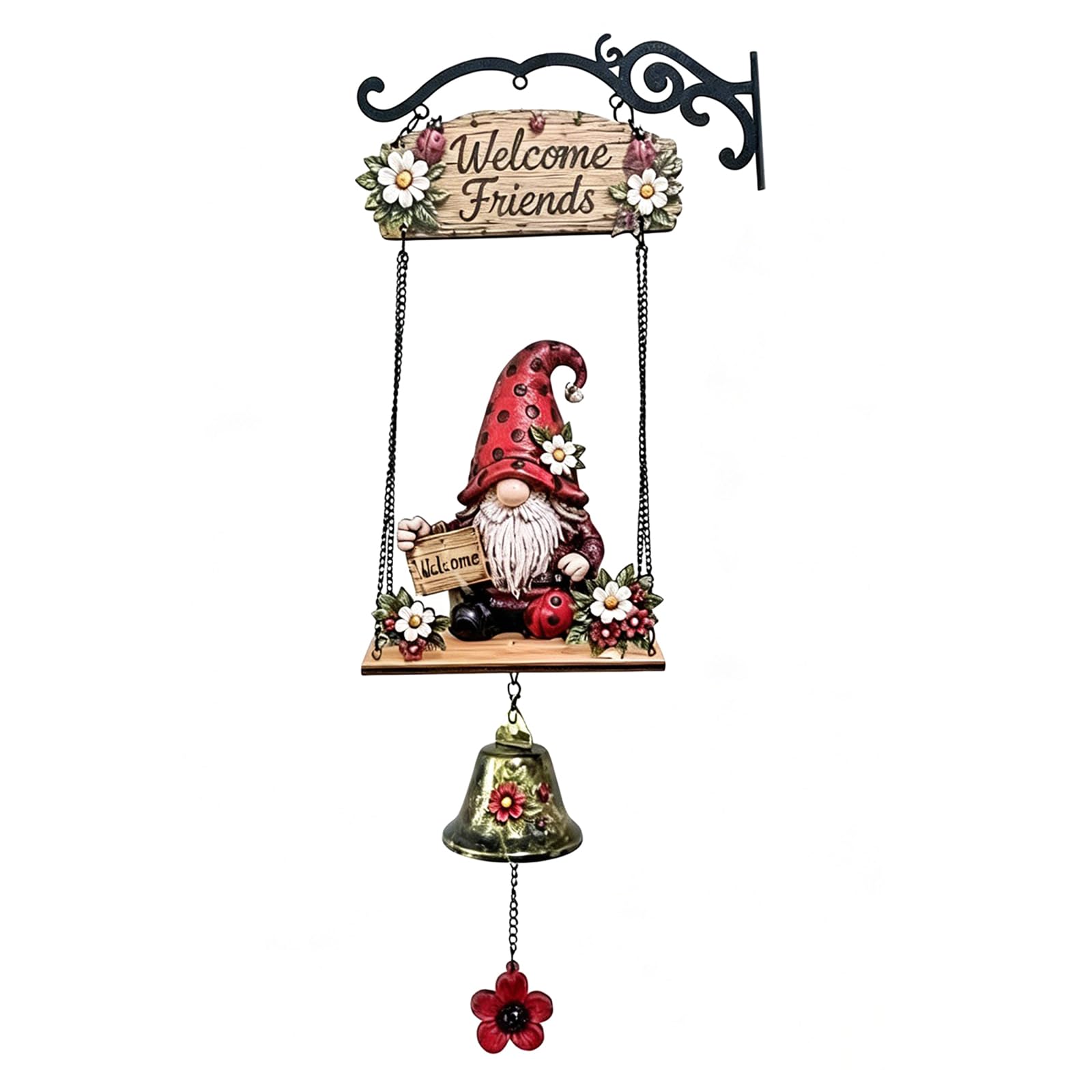 Ecogleam Style A Gnome Garden Decor Windchime Retro Decorative Doorbell Handmade Bee Sunflower Gnome Farmhouse Welcome Doorbell For Porch Home Office Garden Entryway (Red Gnome)