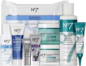 No7 Ultimate Skincare 9 Piece Beauty Collection 2025, Protect & Perfect Day and Night Cream, Intense Advanced Eye Cream, Skincare Gift Set for Women with Christmas Greetings Card.