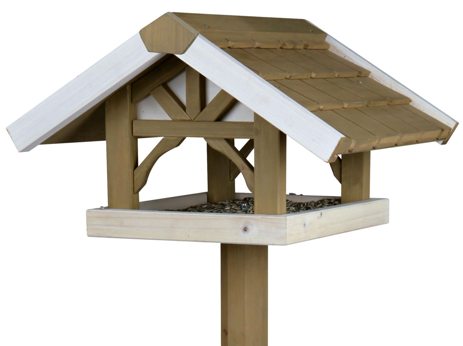Trixie 55802 natura Futterhaus mit Ständer, 45 × 28 × 44 cm/1,25 m, grau/weiß