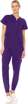 MediChic Scrubs Womens Stretch Zipper Neck Jogger Scrubs Set, Available in Over 12 Colors