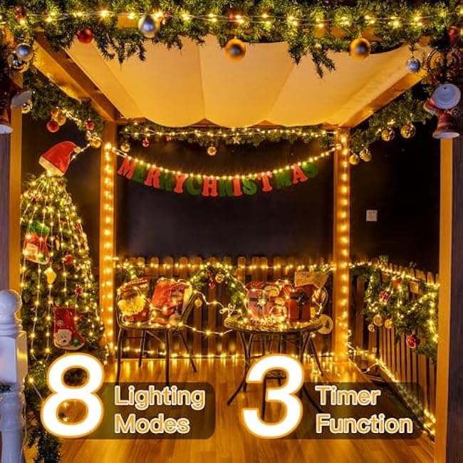 Ollny Christmas Lights Warm White, 600LED 197FT Christmas Tree Lights IP67 Waterproof, Plug in Fairy Lights with Remote 8 Modes Timer, Xmas Light for Outdoor Indoor House Holiday Decor