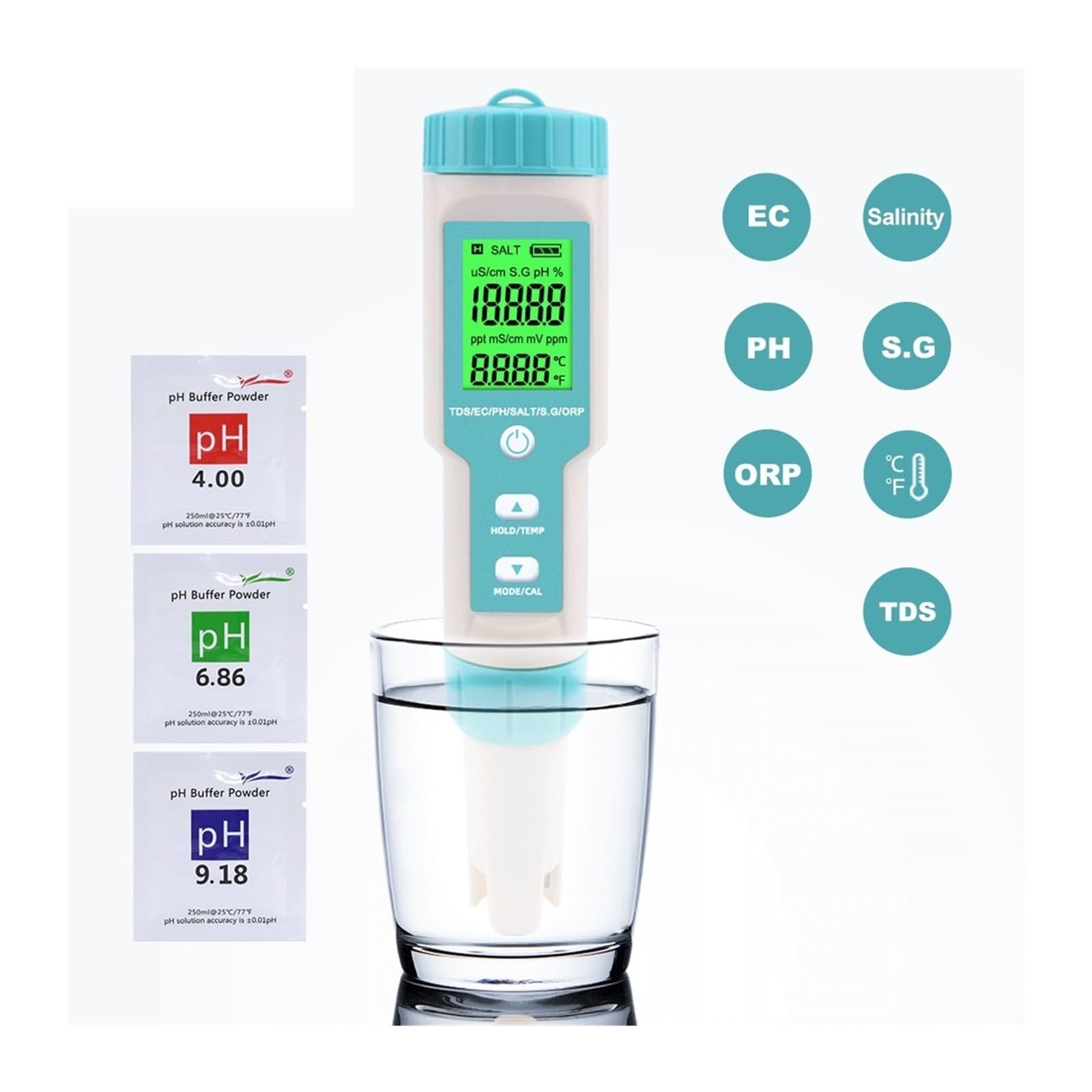 Zestaw do badania wody, 7 w 1 PH/TDS/EC/ORP/Salinity/S. G/Temperature Meter C-600 Tester ści wody do pitnej, akwaria Miernik pH