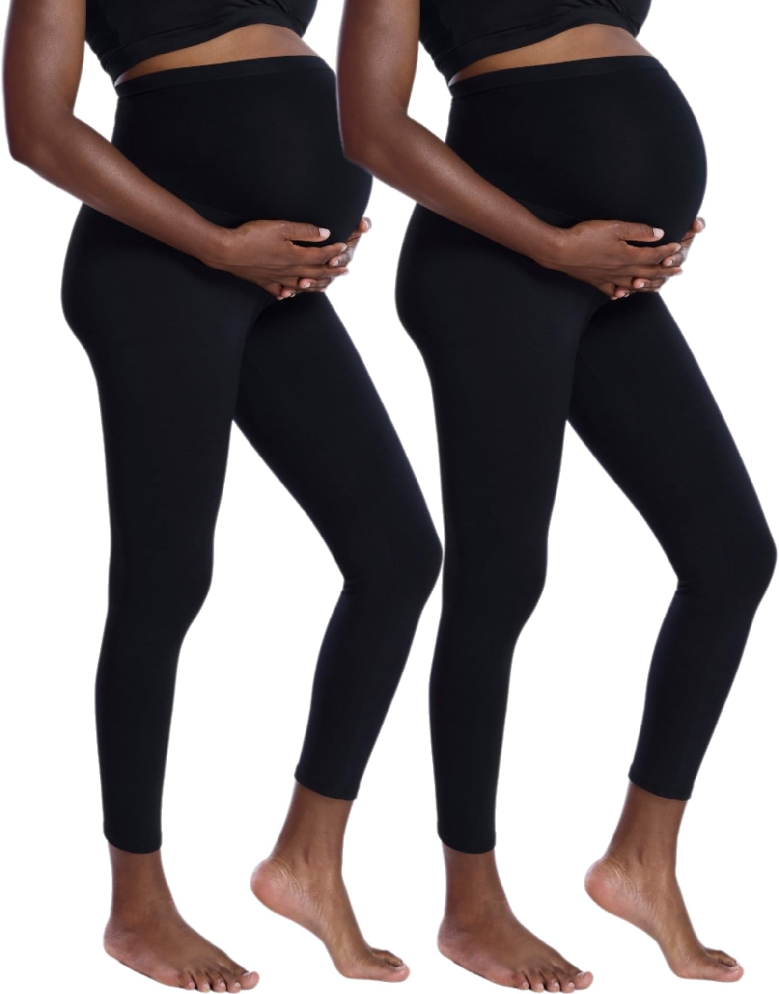 Motherhood Maternity Womens Essential Stretch Full Length Secret Fit Over The Belly Pregnancy Legging-2 Pack
