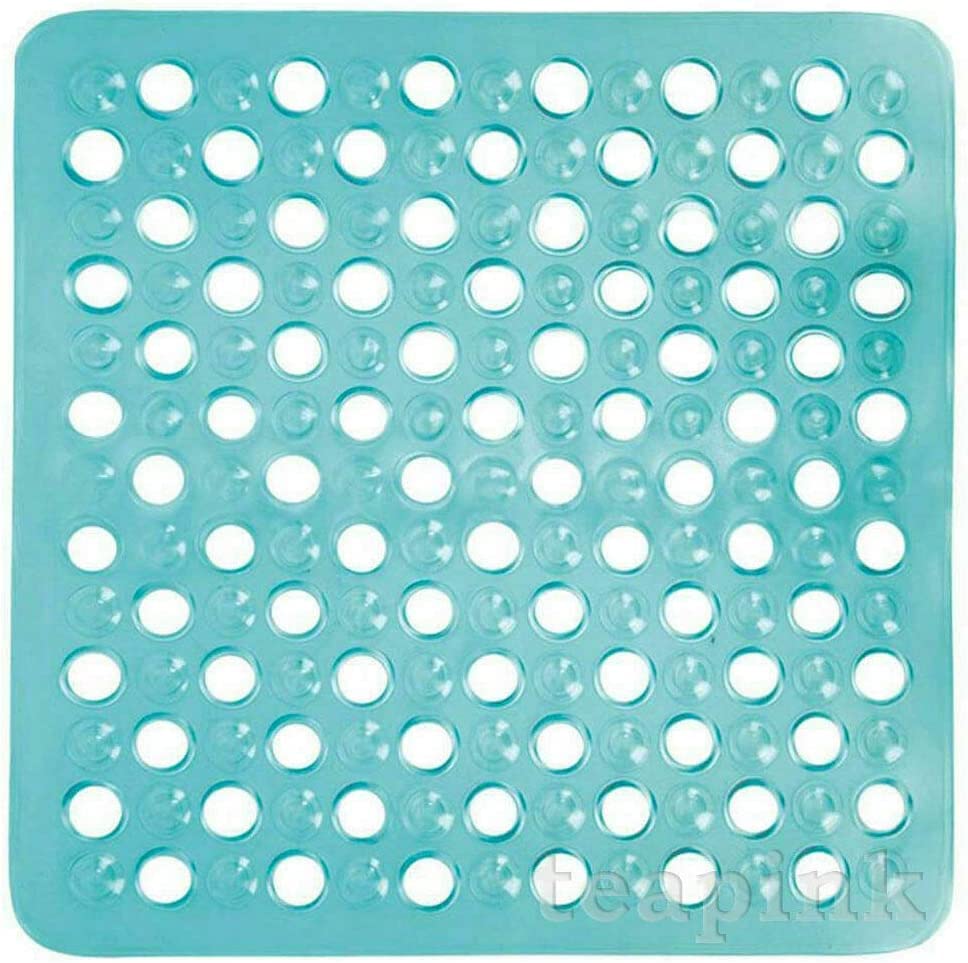 BATH SHOWER MAT NON SLIP PVC BATHROOM RUBBER MATS ANTI SLIP SUCTION 43 x 43 cm (Blue)