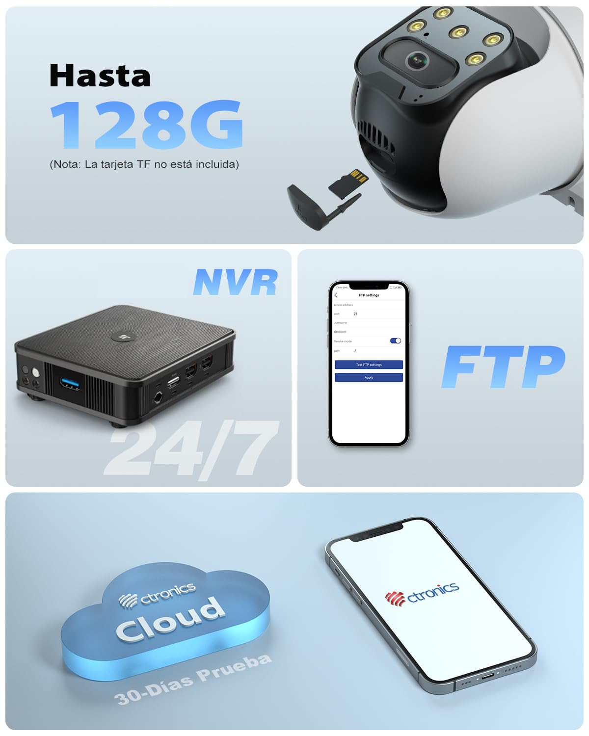Ctronics 2K 4G LTE Camara Vigilancia Exterior con Tarjeta SIM,Seguridad