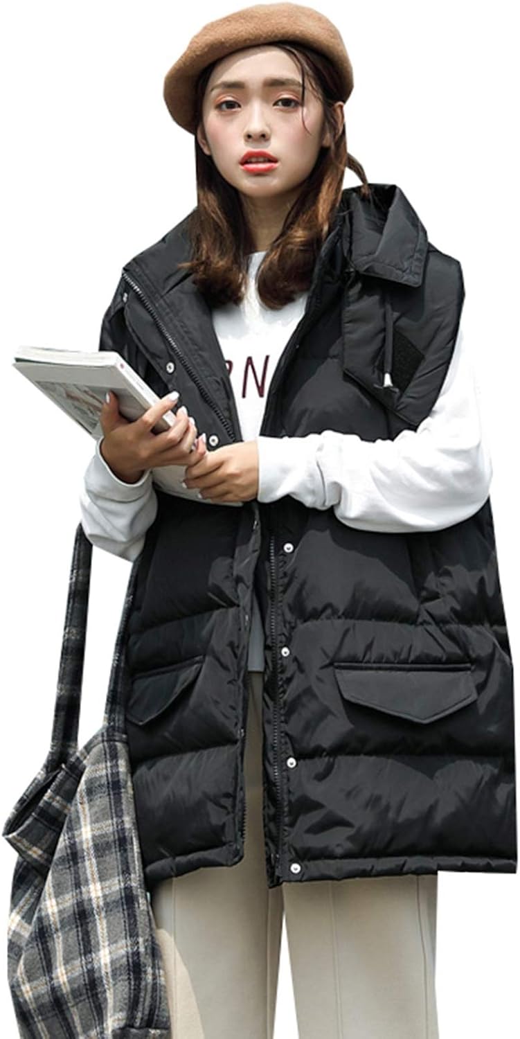 ダウンベスト レディース M Xl 大きいサイズ ロング丈 フード付き 袖なし 厚手 防寒 防風 暖かい 中綿ベスト ゆったり 体型カバー 通勤 通学 アウトドア ファッション 無地 ベージュ ブラック 冬服 Faz Co Zm