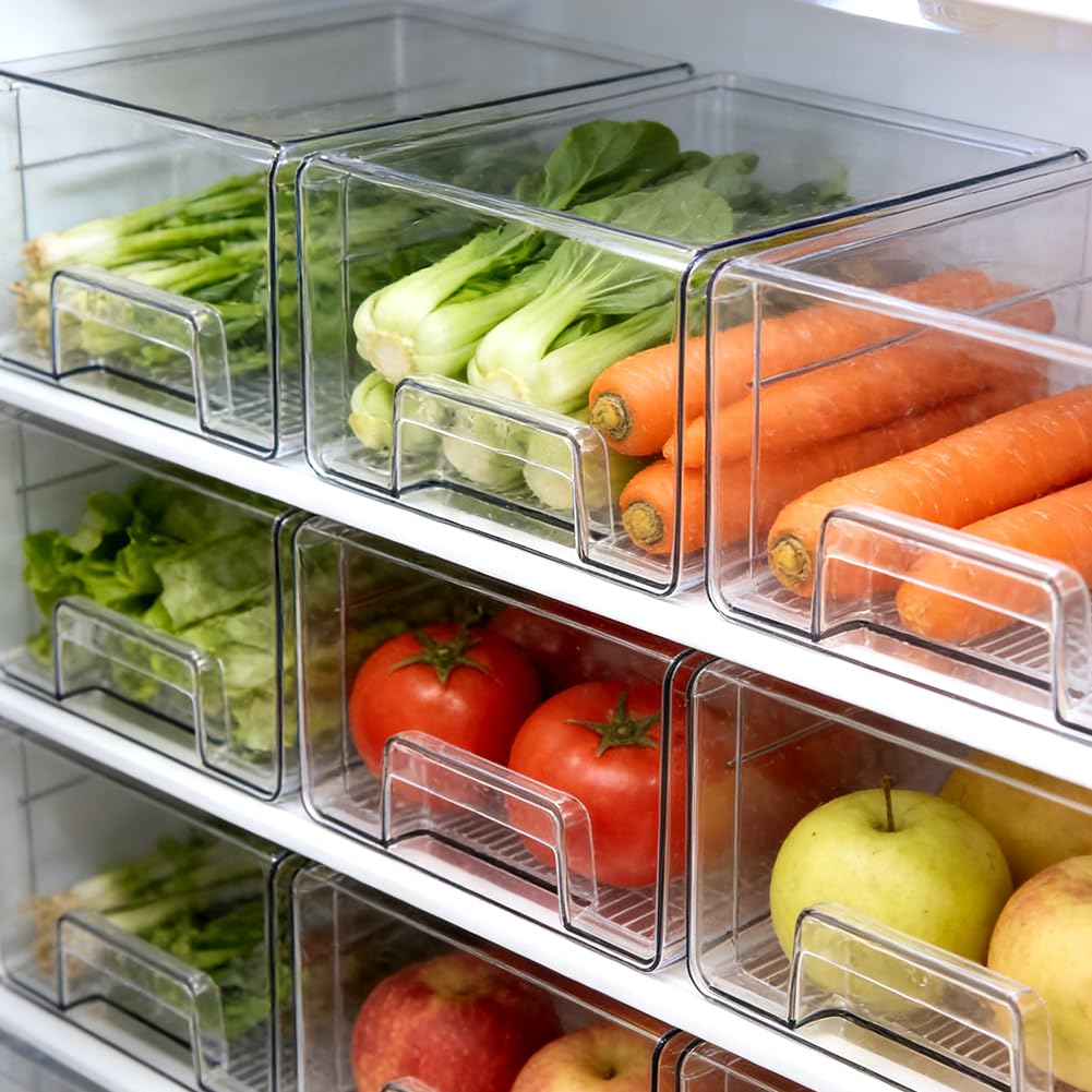 Organizzatore per frigorifero – Cassetto portaoggetti per alimenti – 1 organizer impilabile per frigorifero – trasparente per riporre e organizzare la cucina