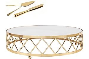 Gold Rose Wedding Cake Stand Mirror Top with Server Set