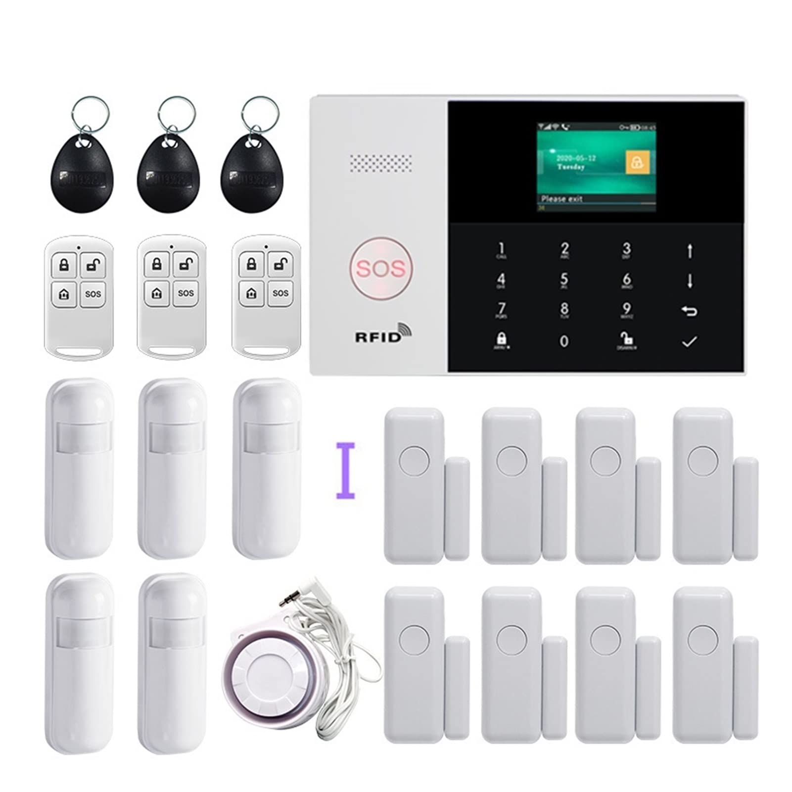 Kit Alarma Casa, Wifi gsm Sistema de alarma de seguridad 433MHz App Control LCD Tocar con Pir Detectores de sensores Kit de sistema de alarma for el hogar inalámbrico(Set-I)