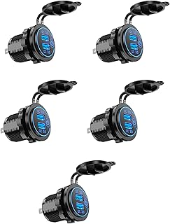 GOURIDE Cargador de coche USB 3.0 de carga rápida de 12 V, 36 W, cargador rápido USB con interruptor para , motocicleta, camión, carrito de golf, color azul
