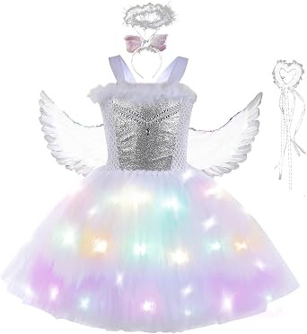 Toddler Valentines Day Dress Kids Valentines Dress Girls White Angel Dress Set Luminous Angel Dress Stage Dress