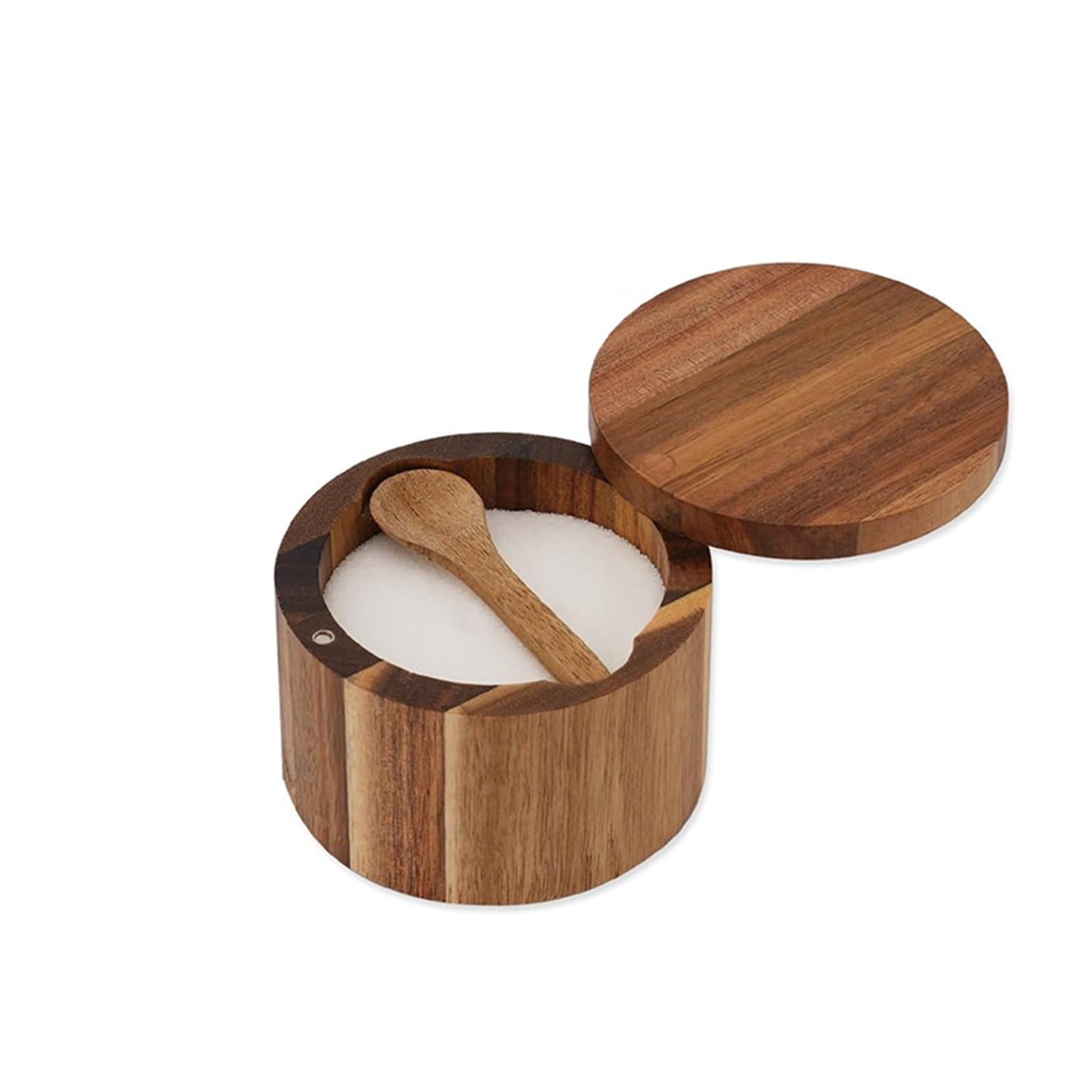 Acacia Wood Salt And Pepper Bowl Box With Lid And Spoon for Condiment