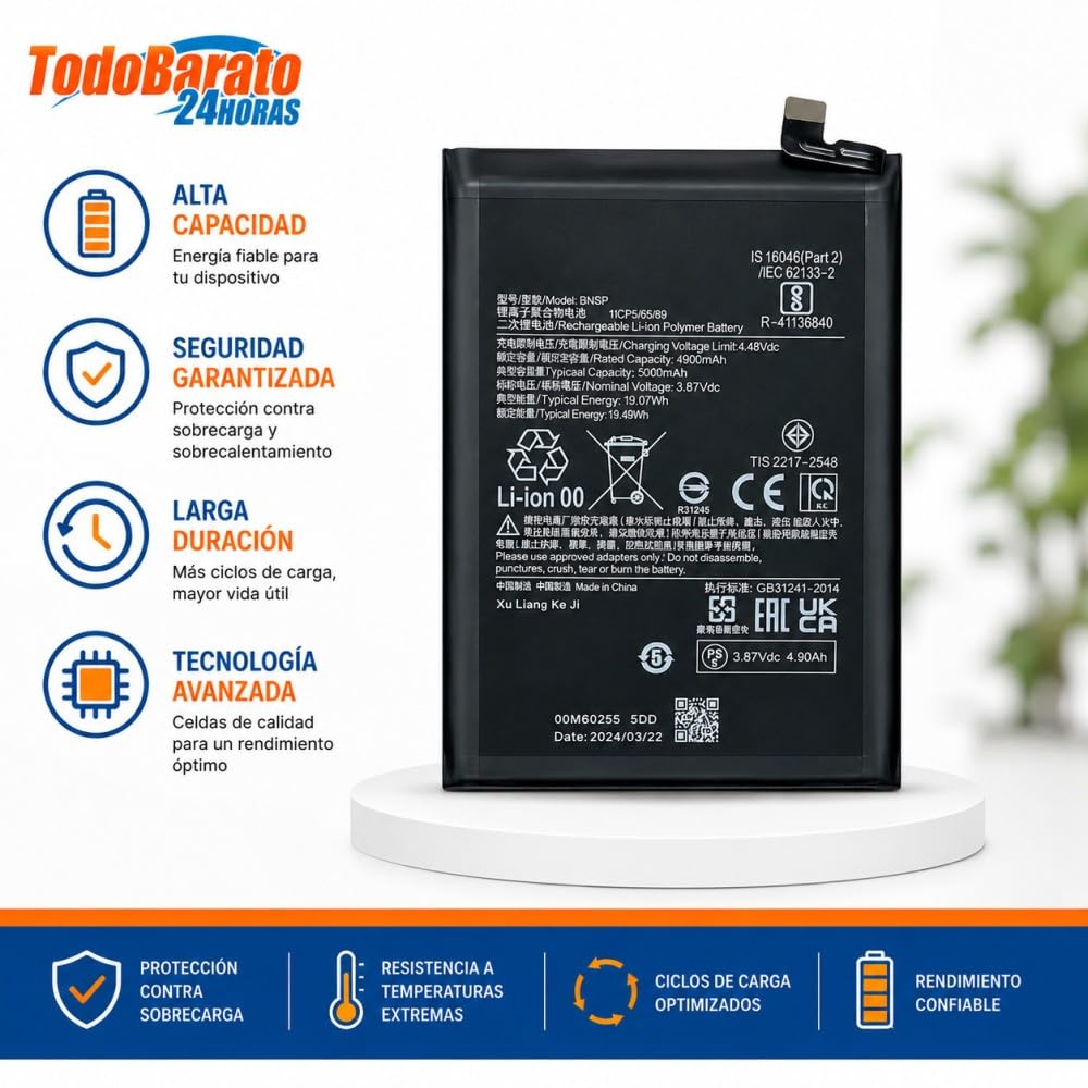 TD24H Bateria BM5U para Xiaomi Redmi Note 13 Pro+ Plus 5G 5000 mAh