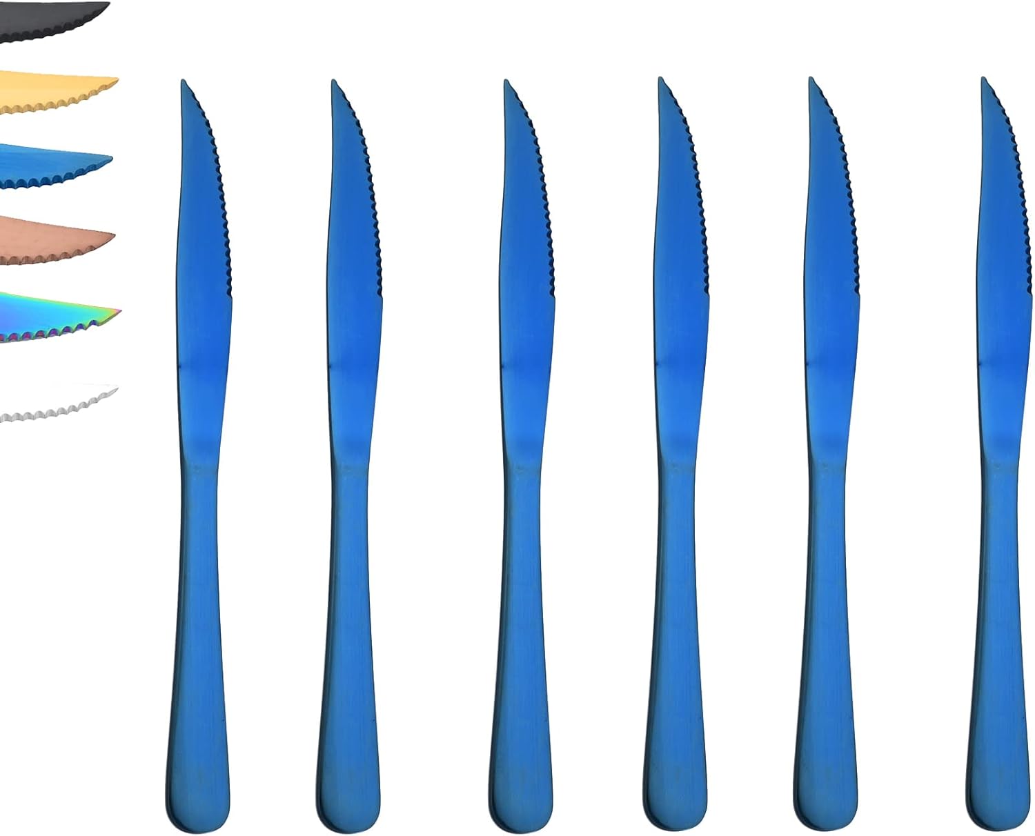 Gugrida Silver Steak Knives, 6-Piece Premium Stainless Steel Set, Matte Steak Knife Sets Steak Knives Serrated For Home, Kitchen or Restaurant, Dishwasher Safe (8.86 Inch)