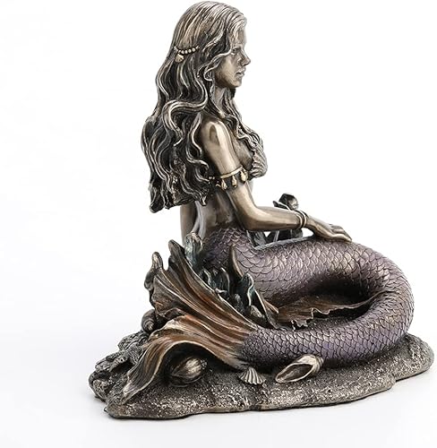 Miniatura 3 de VERONESE DESIGN Sirena encantada de la canción de 6 pulgadas de alto que se pone en el suelo del océano Escultura de resina bronceada fundida en frío