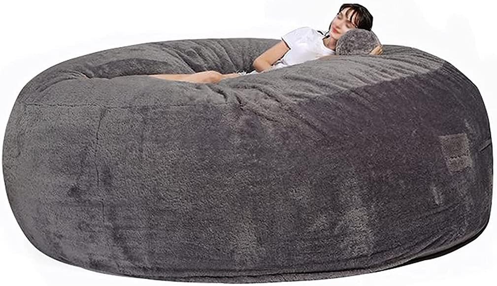 Luxurious Giant 7ft Bean Bag Chair Big Round Soft Fluffy Faux Fur Beanbag Lazy Sofa Bed Cover for Kids, Teenagers, Adults (No Filler) (Color : Dark Gray, Size : 8ft)