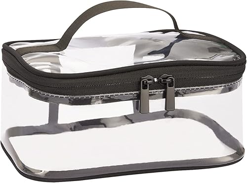 HAOGUAGUA Bolsas de maquillaje transparentes aprobadas por Tsa con cremallera y asa Bolsa de cosméticos de PVC transparente impermeable, Negro -