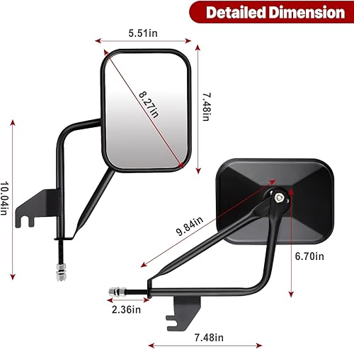 Miniatura 5 de Espejos para Jeep puertas apagadas, espejos laterales con puertas apagadas Compatible con Jeep Wrangler JK, fácil de instalar y más fijo para