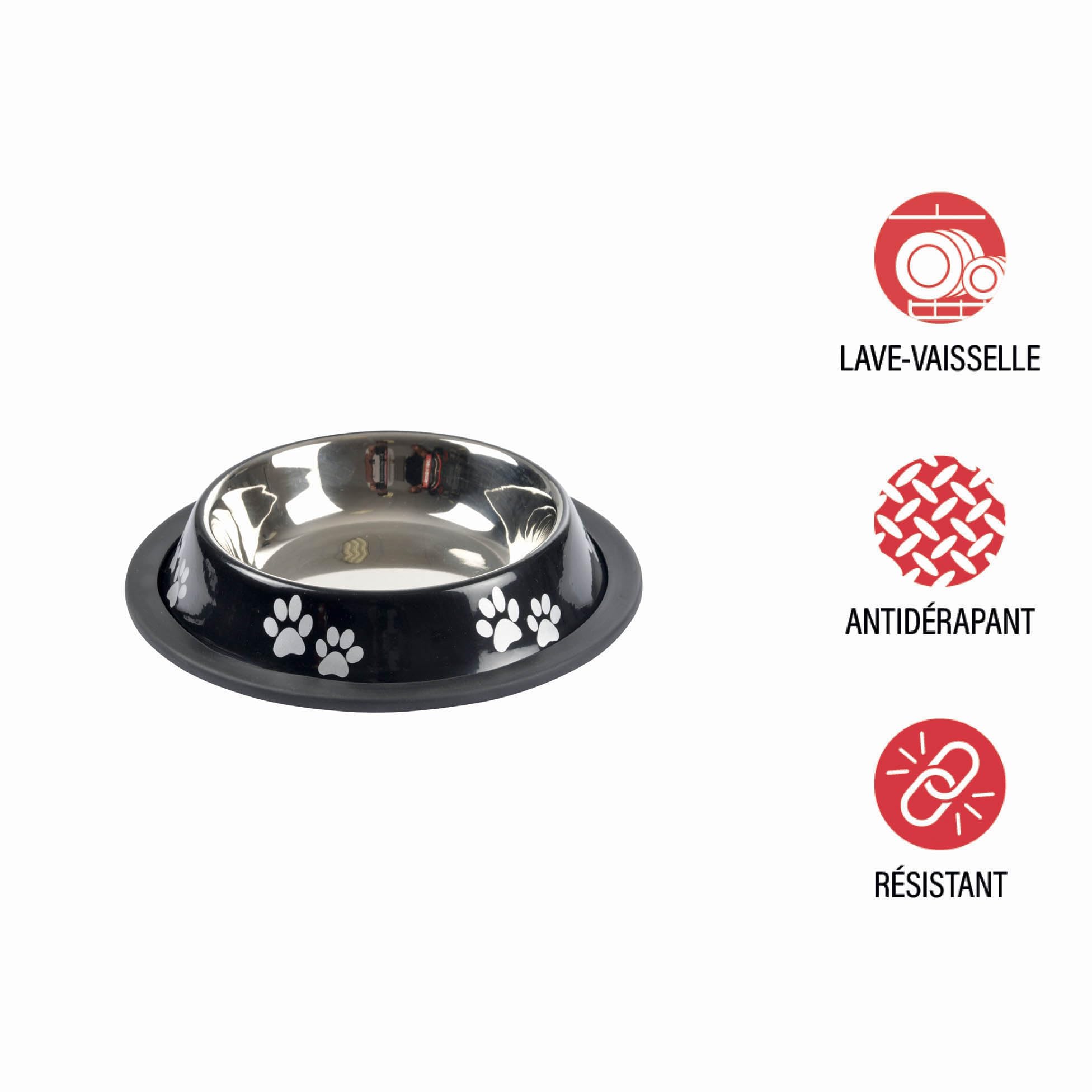 Stainless Steel Bowl with Non-Slip Paws Design Diameter 15.5/11 cm Glossy Black - Image 4