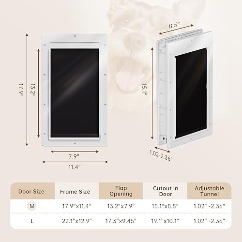 Miniatura 7 de Puerta para Perros Sin Óxido con Marco de Plástico Duradero, Puerta para Perros Mediana para Puertas Interiores y Exteriores, Puerta para Perros con