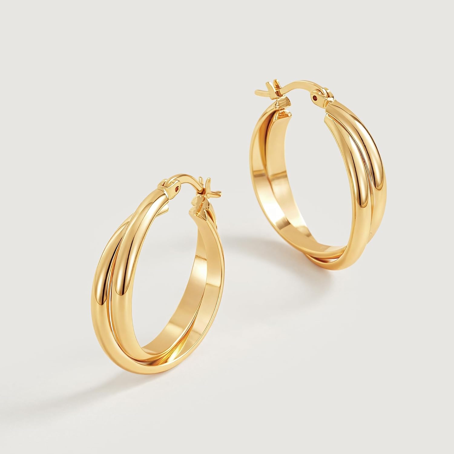 LOYATA Chunky Gold Hoop Earrings for Women-14K Gold Plated Big Thick Double Twist Hoop Huggie Earrings Trendy Hypoallergenic Statement Hoops Earring Fashion Waterproof Jewelry Gifts for Women - Image 6