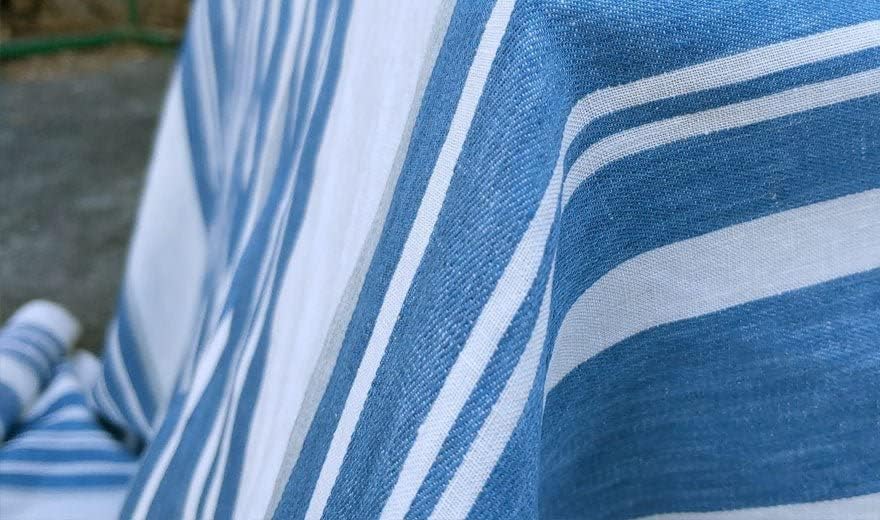 Blue Dobby Stripe 100% Linen Fabric | Premium Quality, Breathable & Eco-Friendly Material - Perfect for Crafting, Sewing, and Home Décor
